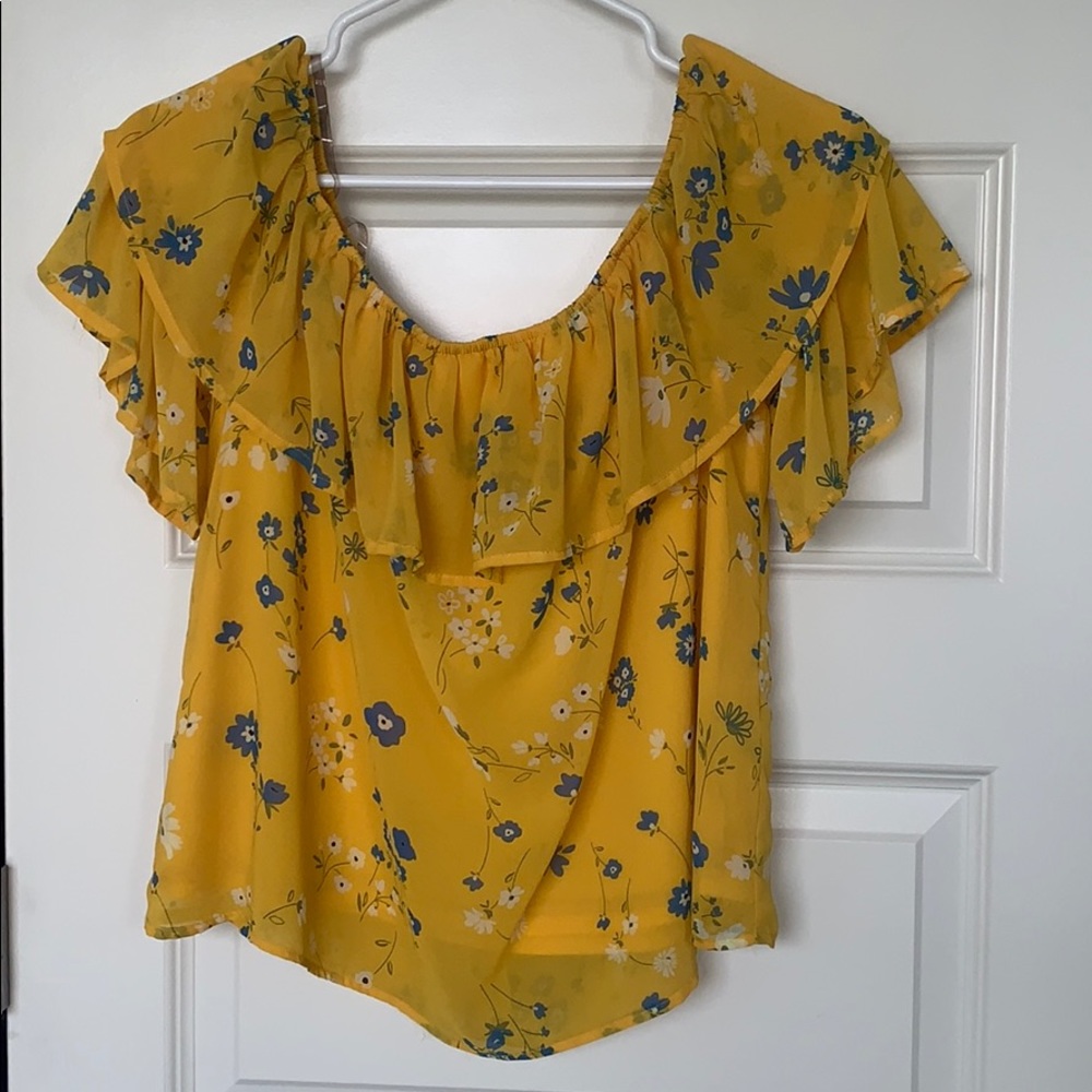 Yellow floral off the shoulder blouse